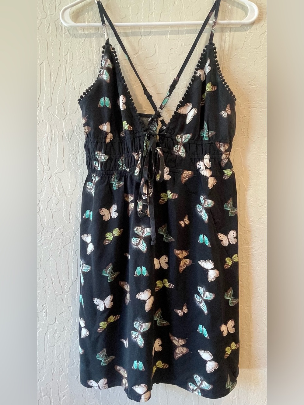 wild fable Black Butterfly-Print Tie-Front Mini Dress